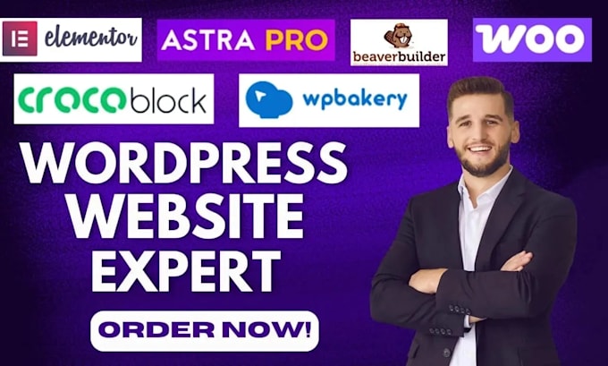 design wordpress website with beaver builder, astra pro, wpbakery, elementor pro