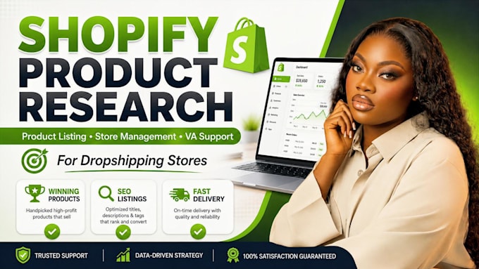 do shopify dropshipping winning product research, listing and virtual assistant