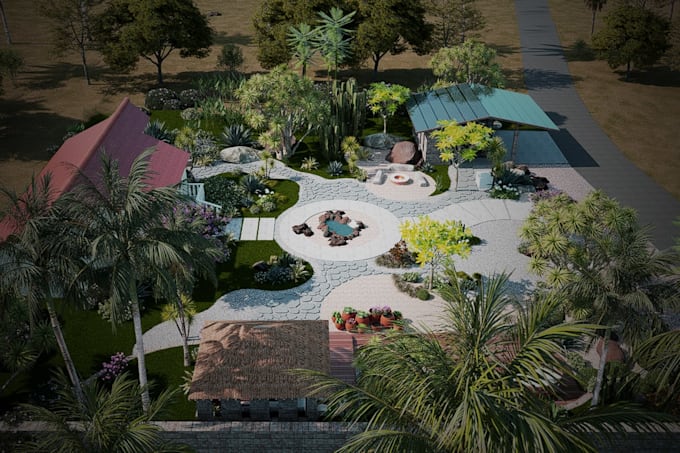 aerial or bird eye view render architecture and landscape