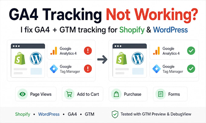 fix ga4 and GTM tracking for your shopify or wordpress website