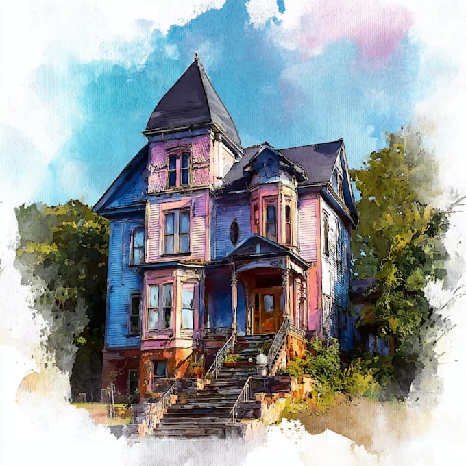 do an watercolor house portrait