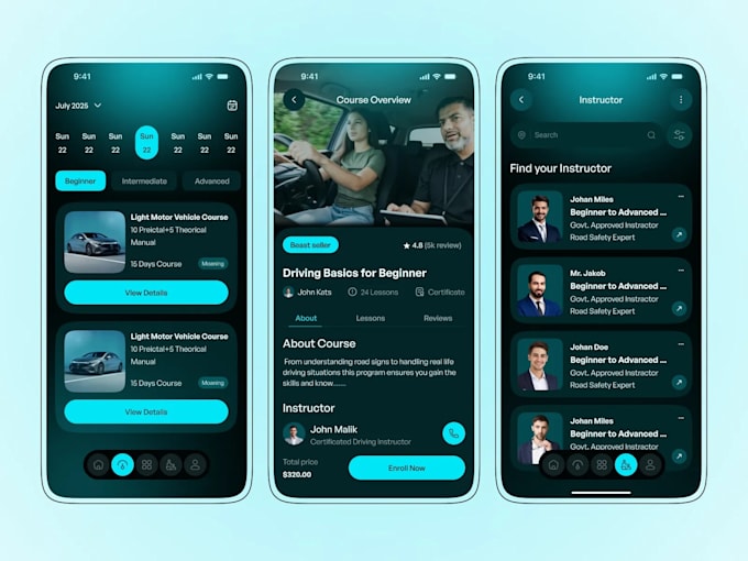 develop driving school app, driving instructor app, school management app