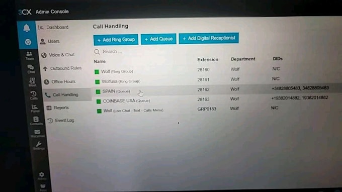 Do 3cx creation, did number, sip trunk ,ivr setup , ring group, call ...