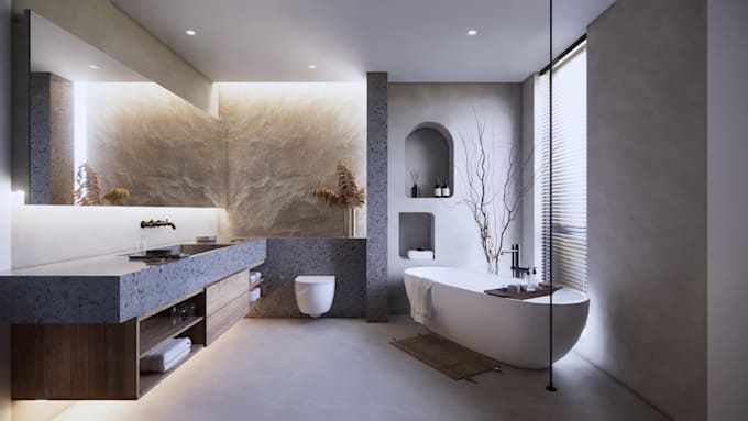create bathroom interior design and 3d renders
