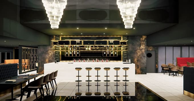 Refurbish 3d luxury resturant,interior render,wine bar,furniture layout ...