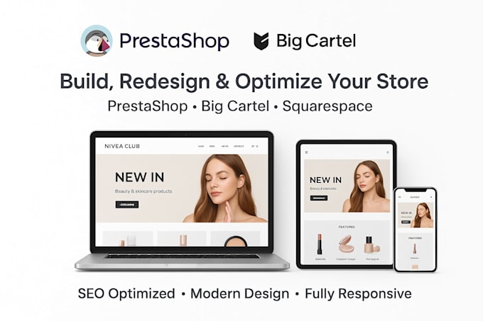 build prestashop big cartel squarespace store website seo design redesign