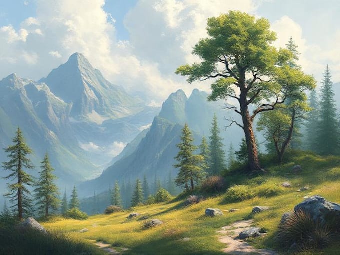 paint professional landscape concept art in painterly style