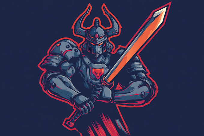 design samurai, robot, knight, sword, warrior, mascot logo