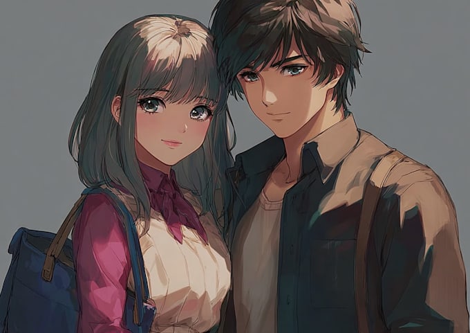 draw anime couple portrait