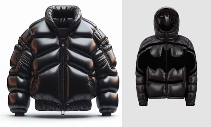 design realistic 3d cgi rendering for hoodies 3d puffer jacket, 3d bomber jacket