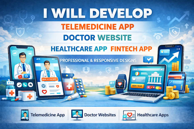 develop telemedicine app, doctor website, healthcare app, fintech app