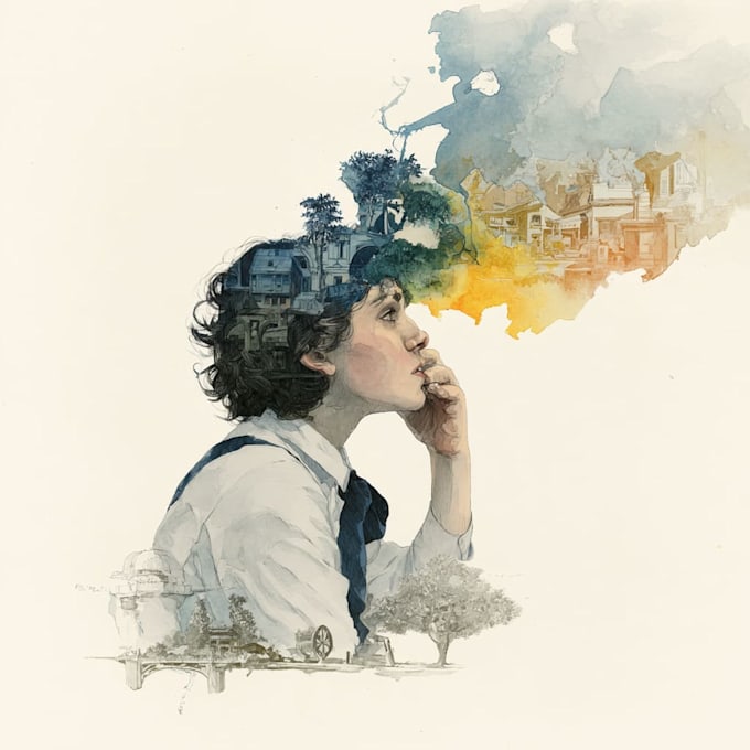 illustrate watercolor portrait illustration