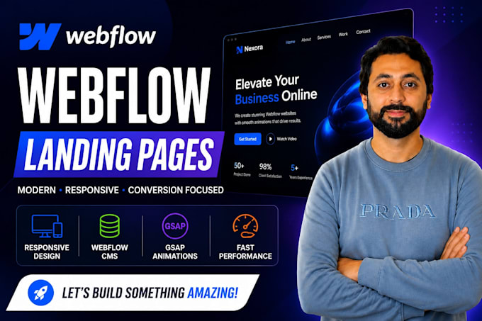build a premium webflow landing page with custom animations