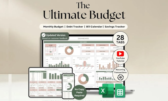 design custom excel or google budget spreadsheet, automate vba, csv, charts etsy