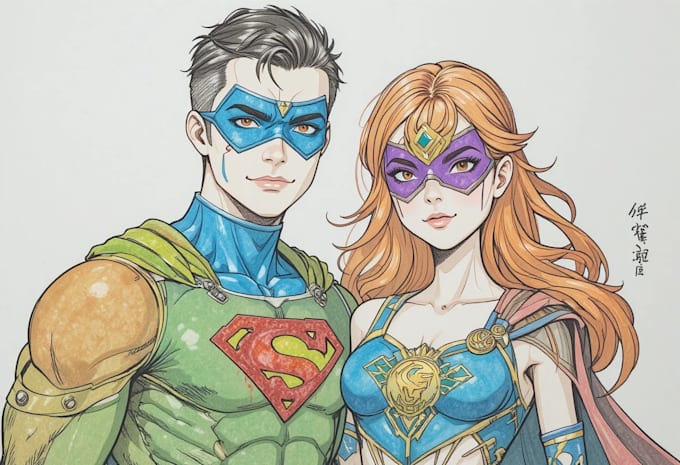 draw amazing couple superhero character
