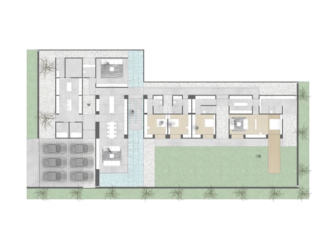 render architectural plan, section, elevation in photoshop
