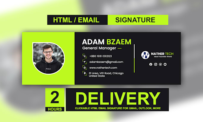 do HTML clickable signature for gmail, outlook