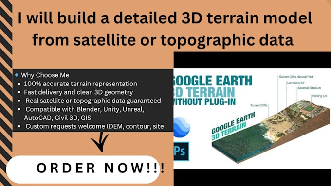 Build a detailed 3d terrain model from satellite or topographic data by ...