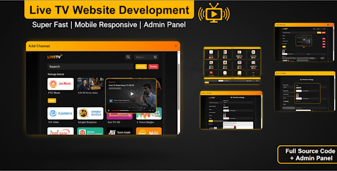 create a premium live TV streaming website with admin panel