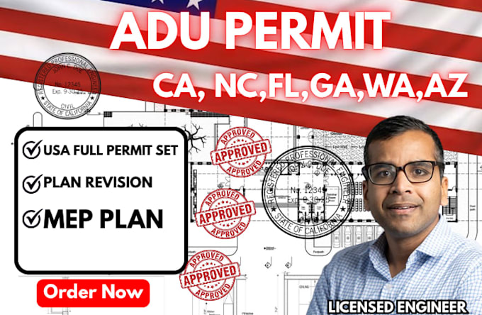 usa states licensed engineer, adu permit plan, garage conversion, permit drawing
