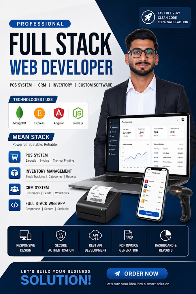 develop full stack web app, pos system ,CRM ,erp software