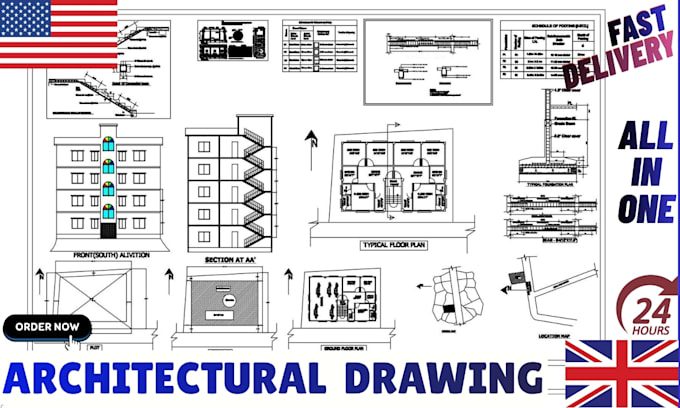 draw autocad 2d architectural house plans with dimensions