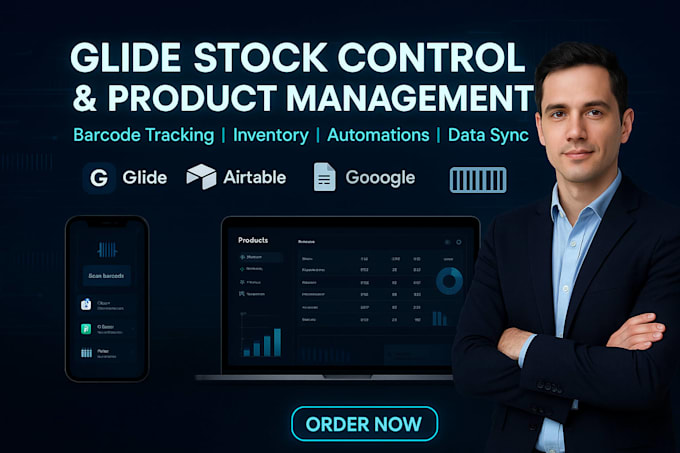 create stock control, barcode tracking, and product management systems in glide