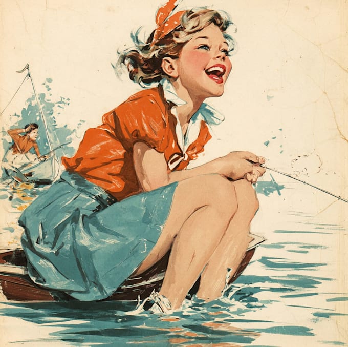 draw vintage illustration, distressed retro or comic art