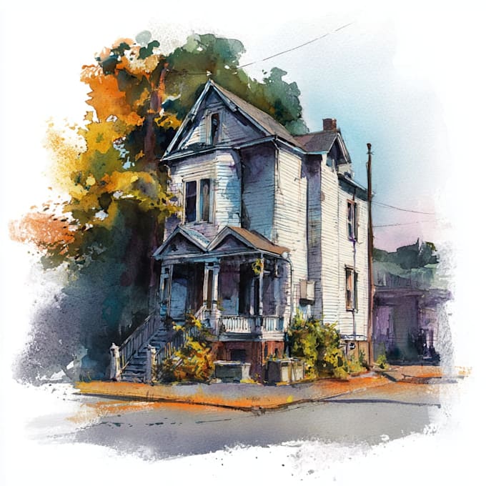 do an watercolor house portrait