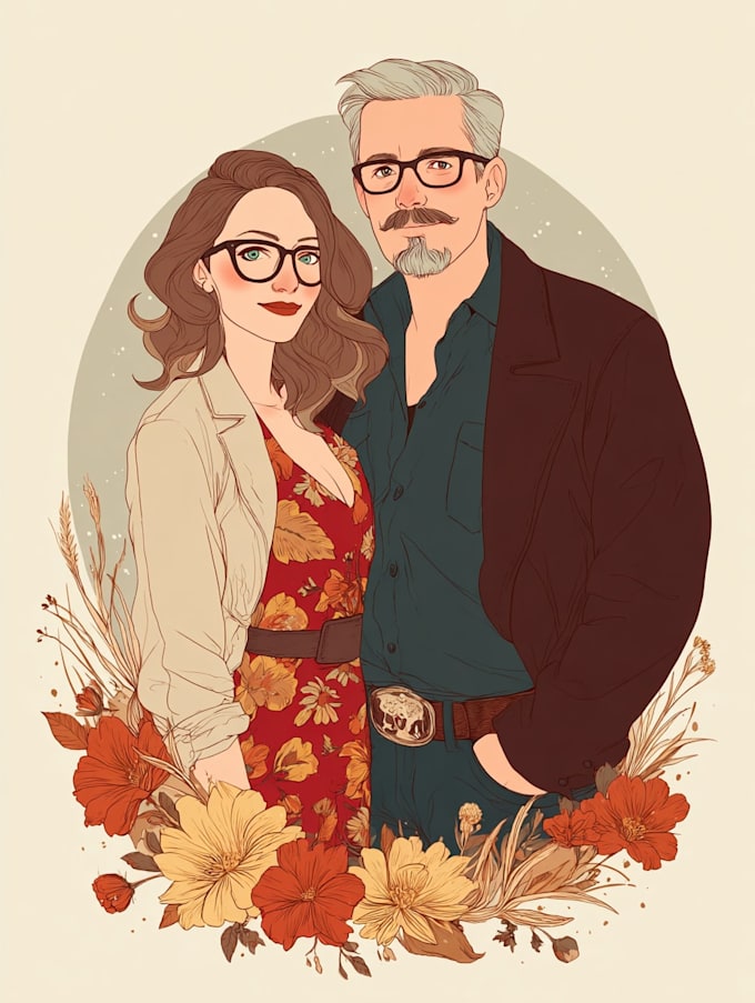 create professional couple portrait illustration