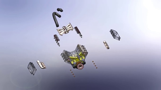 create 3d industrial animation, 3d mechanical engineering video, exploded view