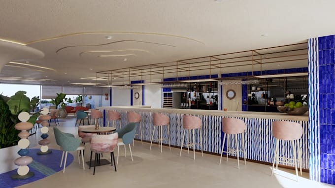remodel 3d mediterranean restaurant,bar,lounge interior, commercial space render