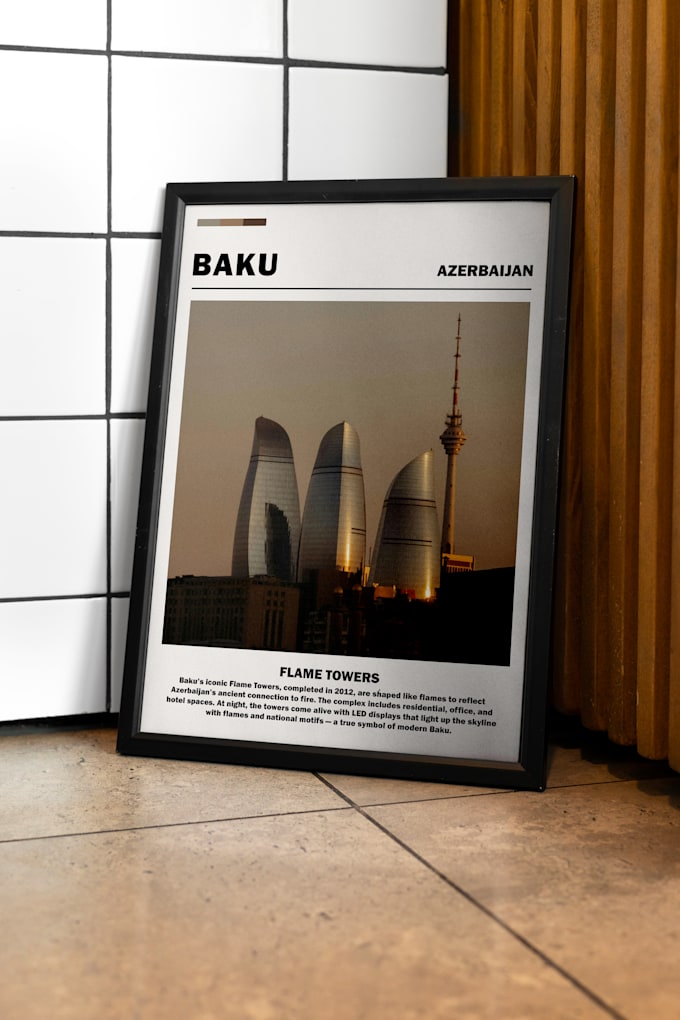 design baku flame towers poster for instant download