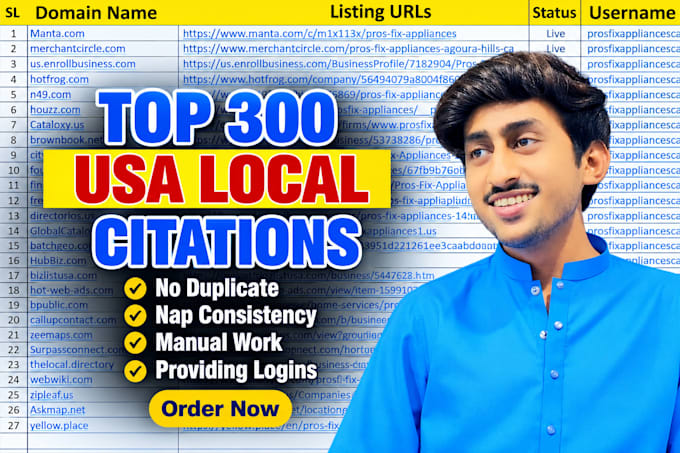 build 300 USA local citations and directory submission