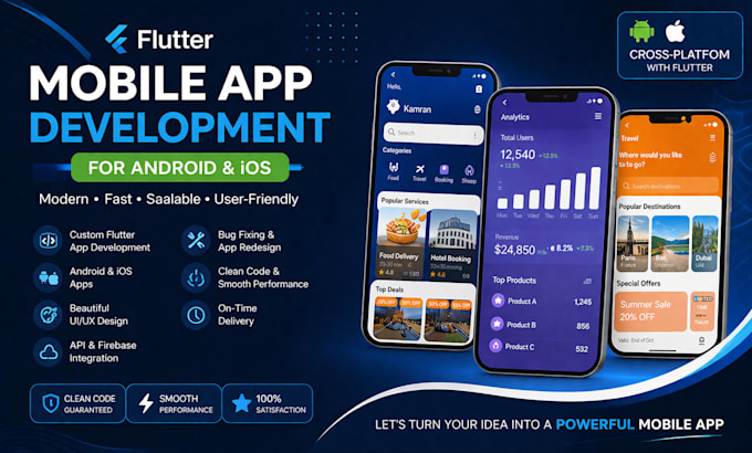 Develop flutter mobile app for android and ios by Itskamran001 | Fiverr