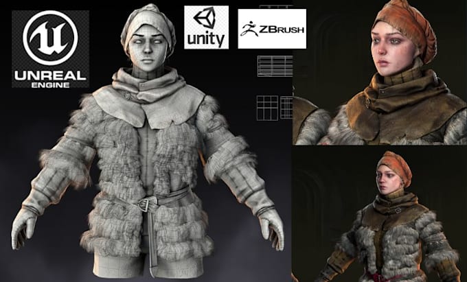 create stylized game ready 3d character model with rigging for unity and unreal