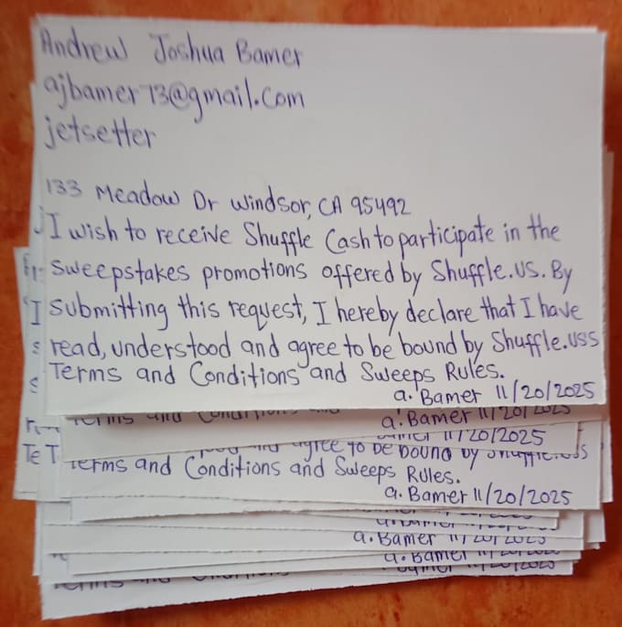 handwrite shuffle cash cards and envelopes for you