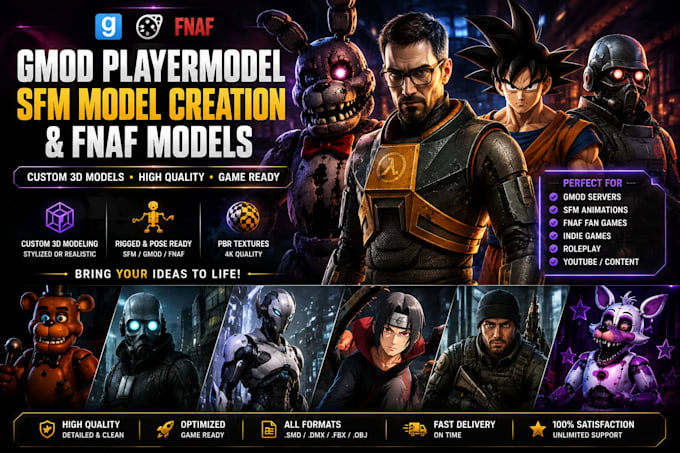 create sfm model and animation, left4dead2, gmod playermodel, mmd, fnaf,sfm port
