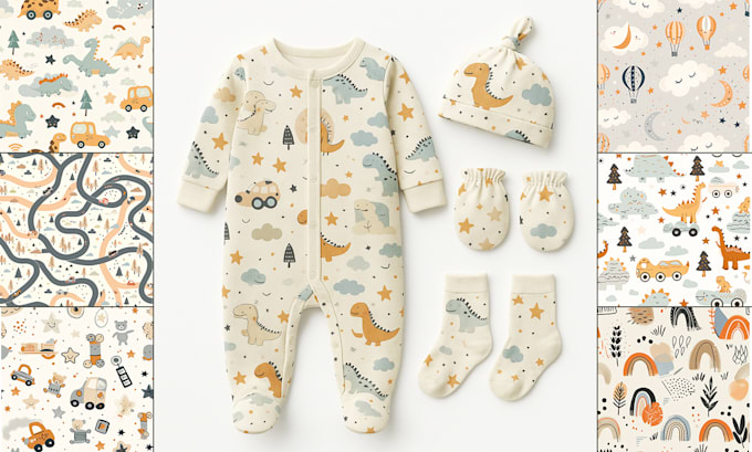 design cute seamless patterns for kids clothing, baby apparel and fabric