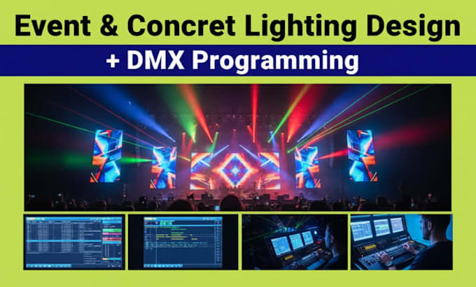 design event and concert lighting plan with dmx programming and lighting setup