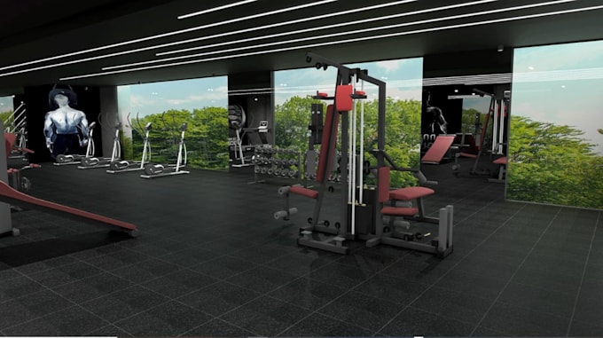 Modern3d gym room cardio machines fitness facility training space ...