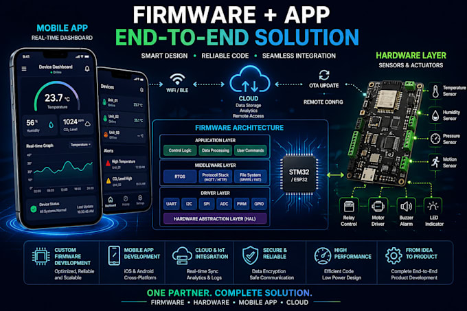 create end to end iot firmware and mobile app system