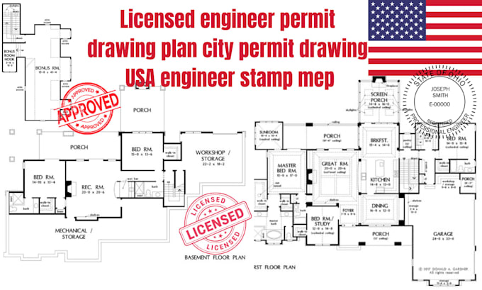 licensed engineer permit drawing plan city permit drawing USA engineer stamp mep