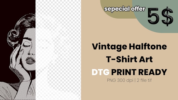 design retro vintage halftone portrait dtg