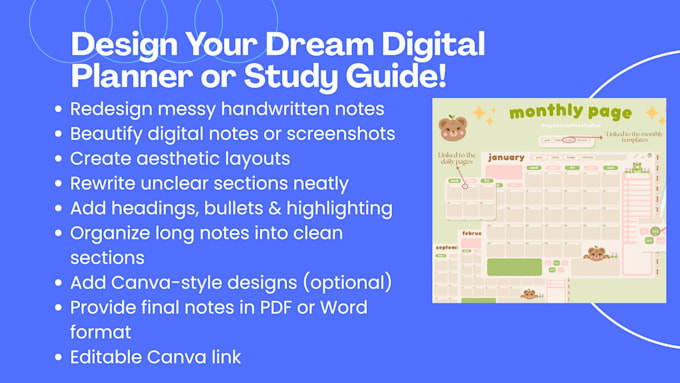 create aesthetic canva planners and study notes for students