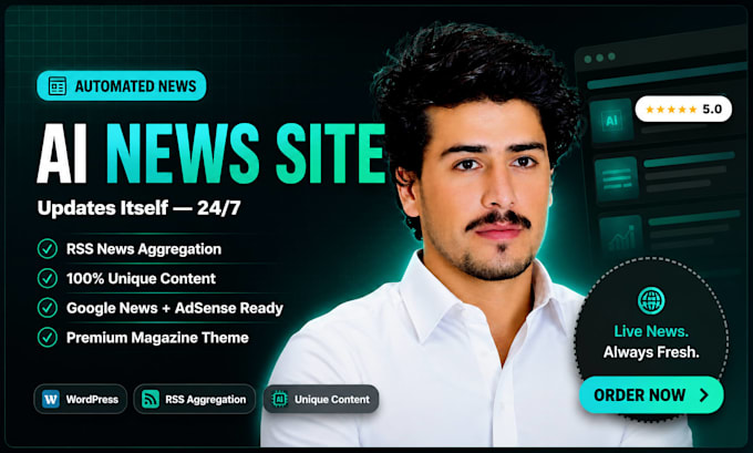 create a fully automated ai news website with RSS aggregation