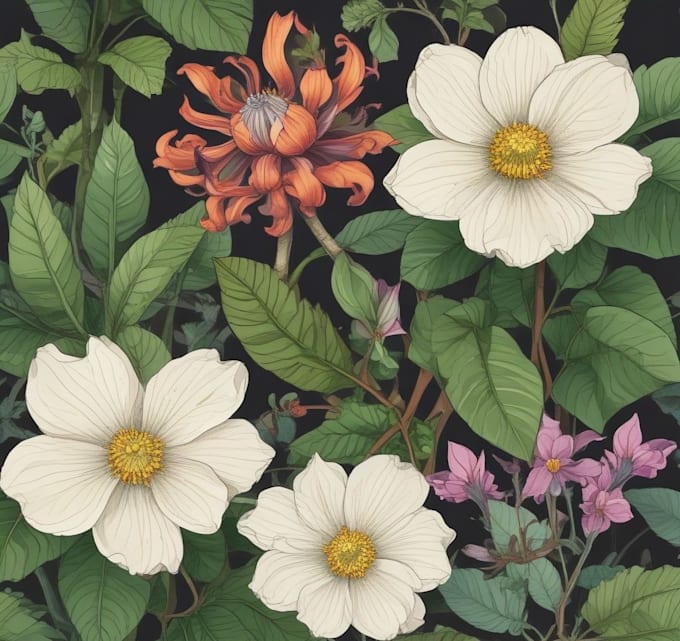 draw flowers illustrations in watercolour style
