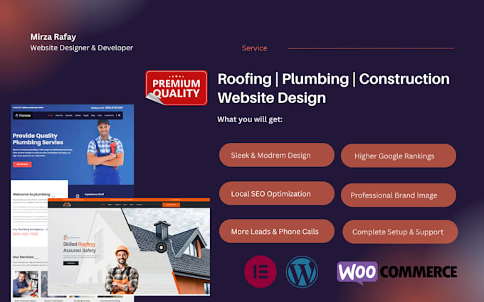 design SEO optimized roofing, construction, plumbing website
