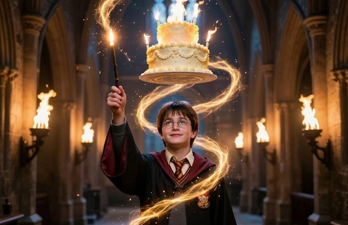 create a harry potter style wizard happy birthday video message