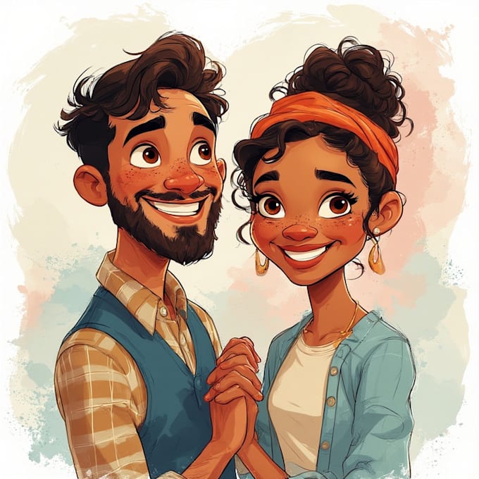 paint a romantic couple portrait in watercolor style